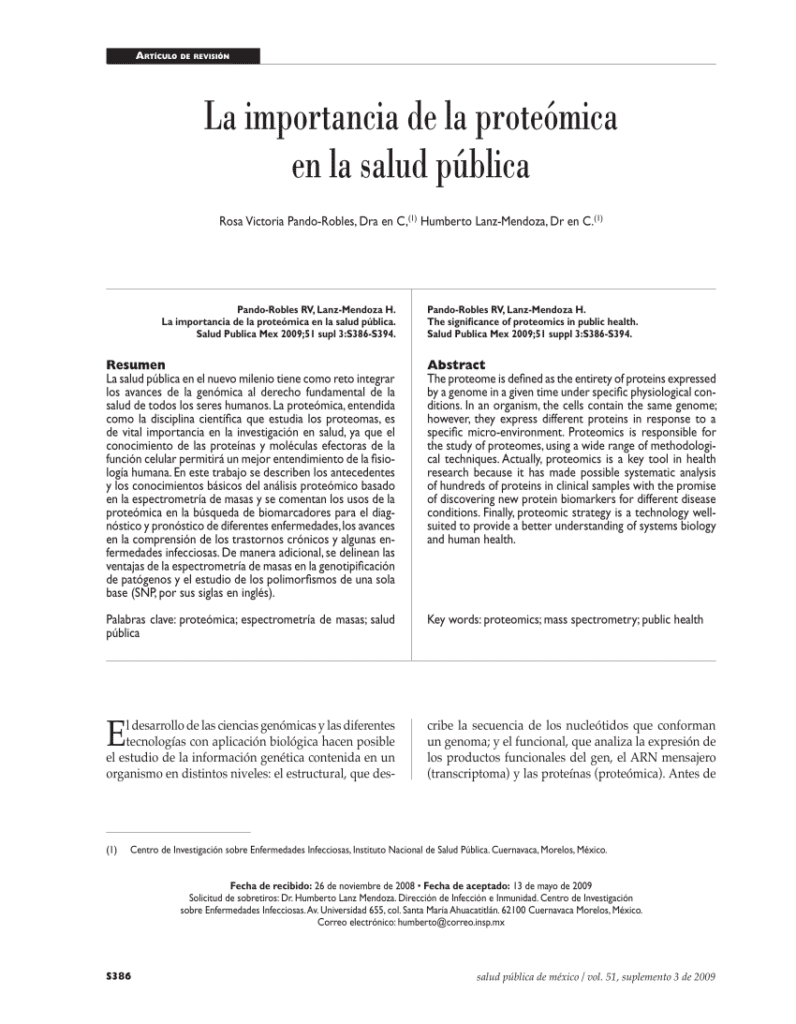 PDF) La importancia de la proteómica en la salud pública: The ...