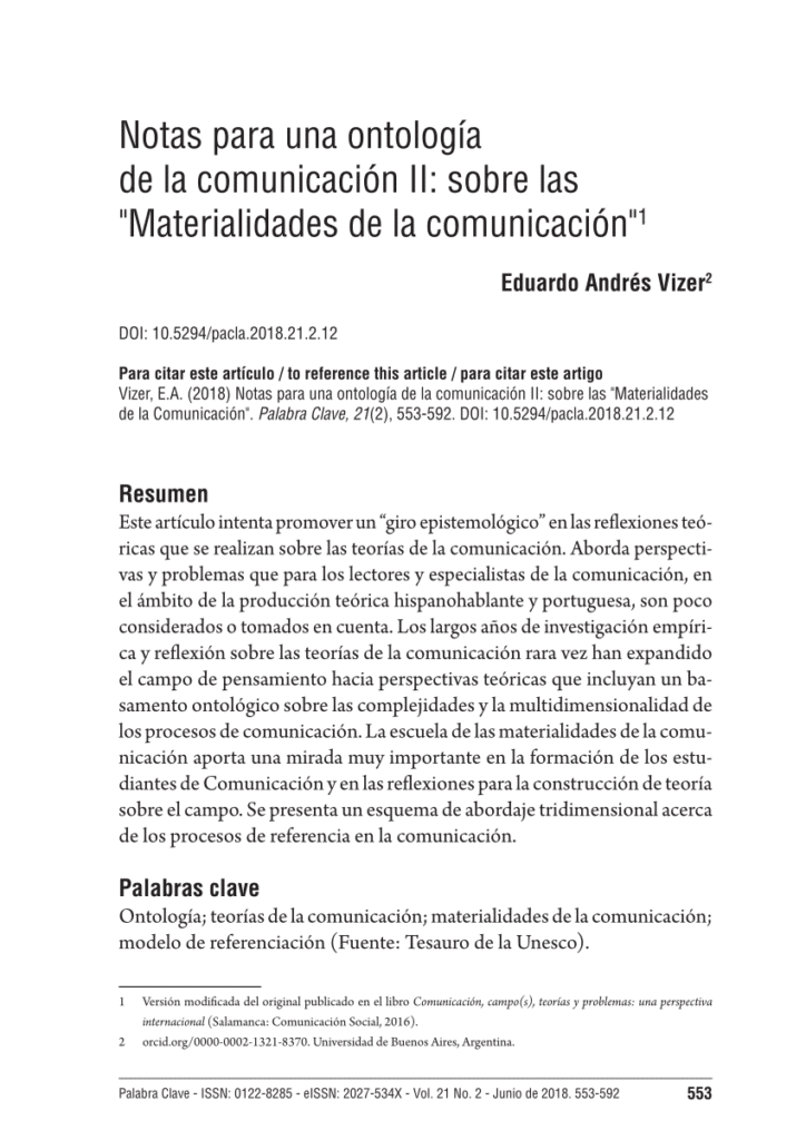 PDF) Notas para una ontología de la comunicación II: sobre las ...