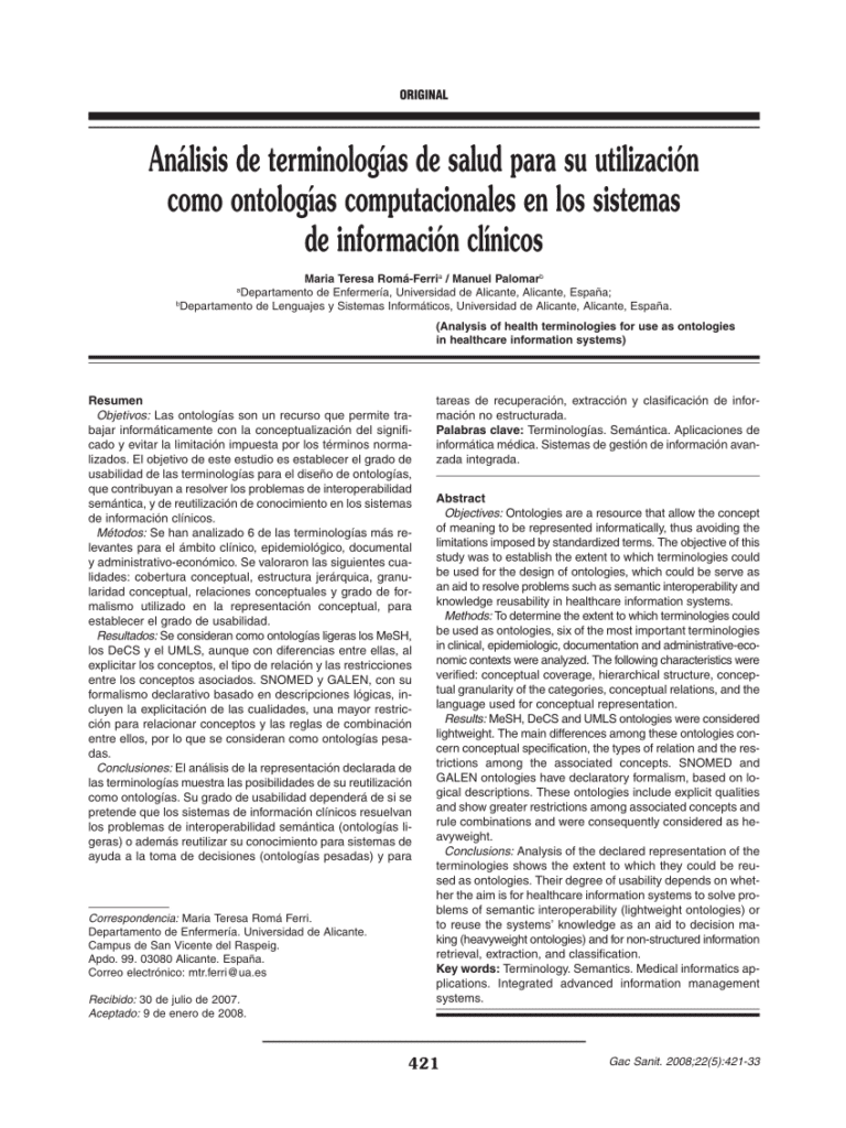 PDF) Análisis de terminologías de salud para su utilización como ...